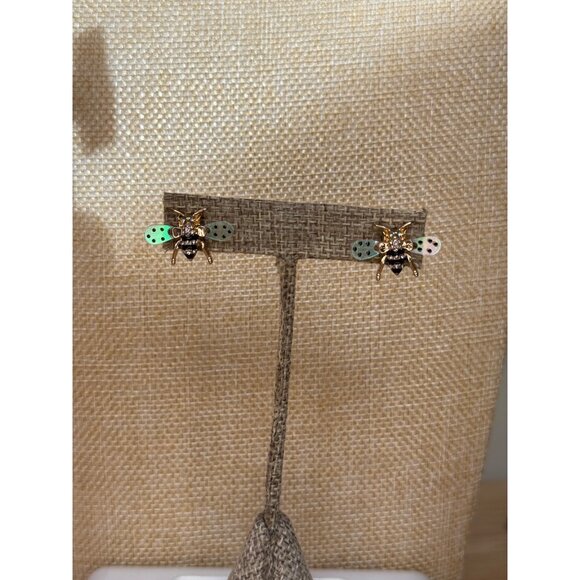 Betsey Johnson Bumble Bee Stud Earrings With Pink & Blue Polka Dot Wings - Picture 9 of 11